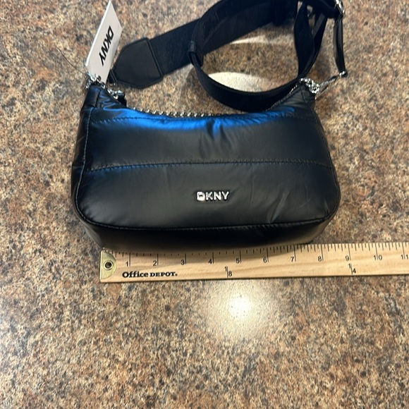 DKNY Pouchette Quilted Crossbody Cairo MD Bag Black Silver Hardware - Picture 13 of 14